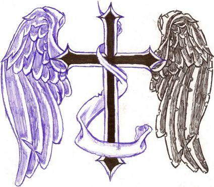 Angel Wings Cross Tattoos Design Image